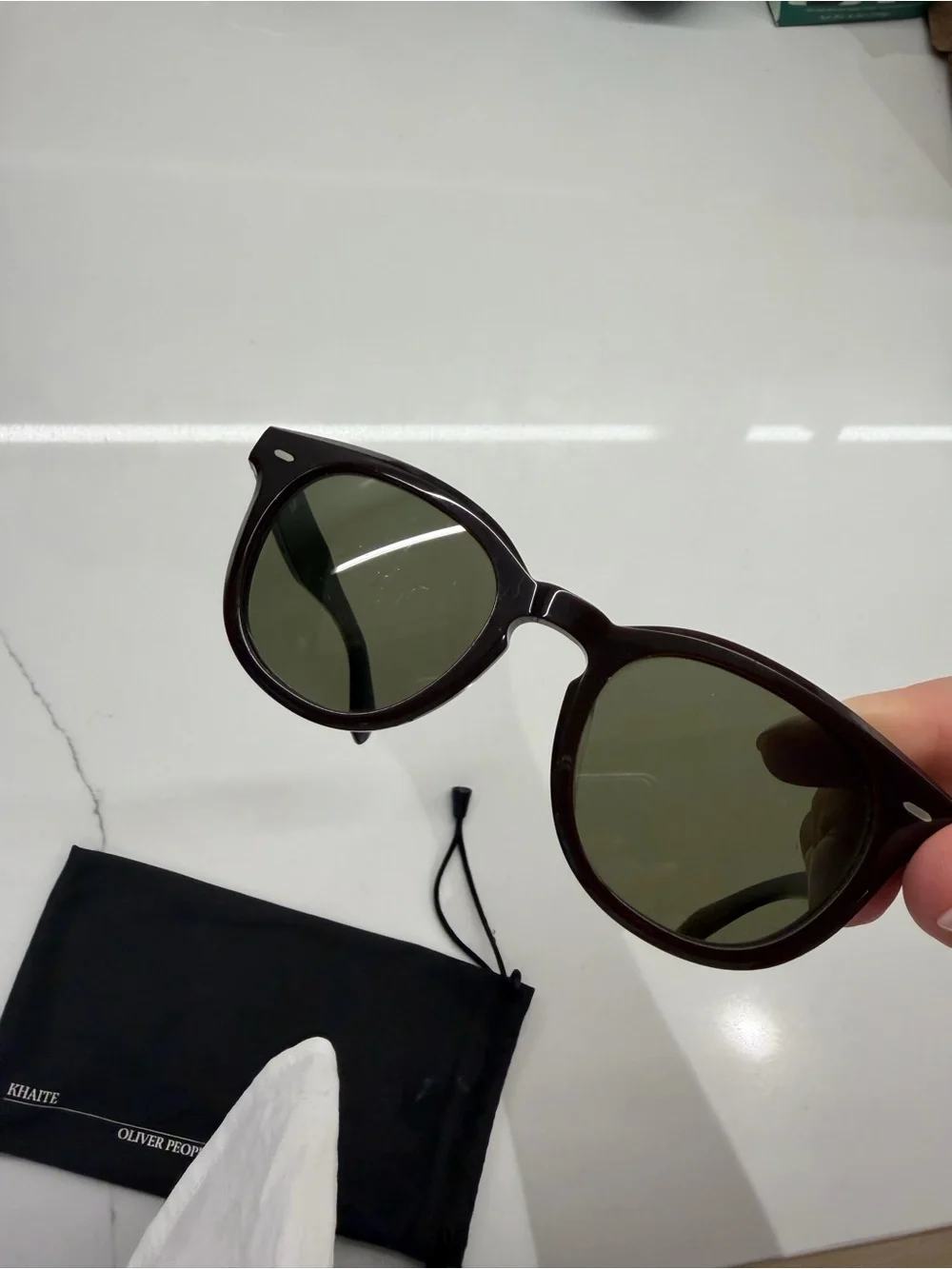 Oliver Peoples Dark Brown Frame Sunglasses with Green Lenses